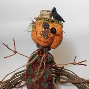 Funny Scarecrow with Bird, Prim Fall Decor, Farmhouse Kitchen