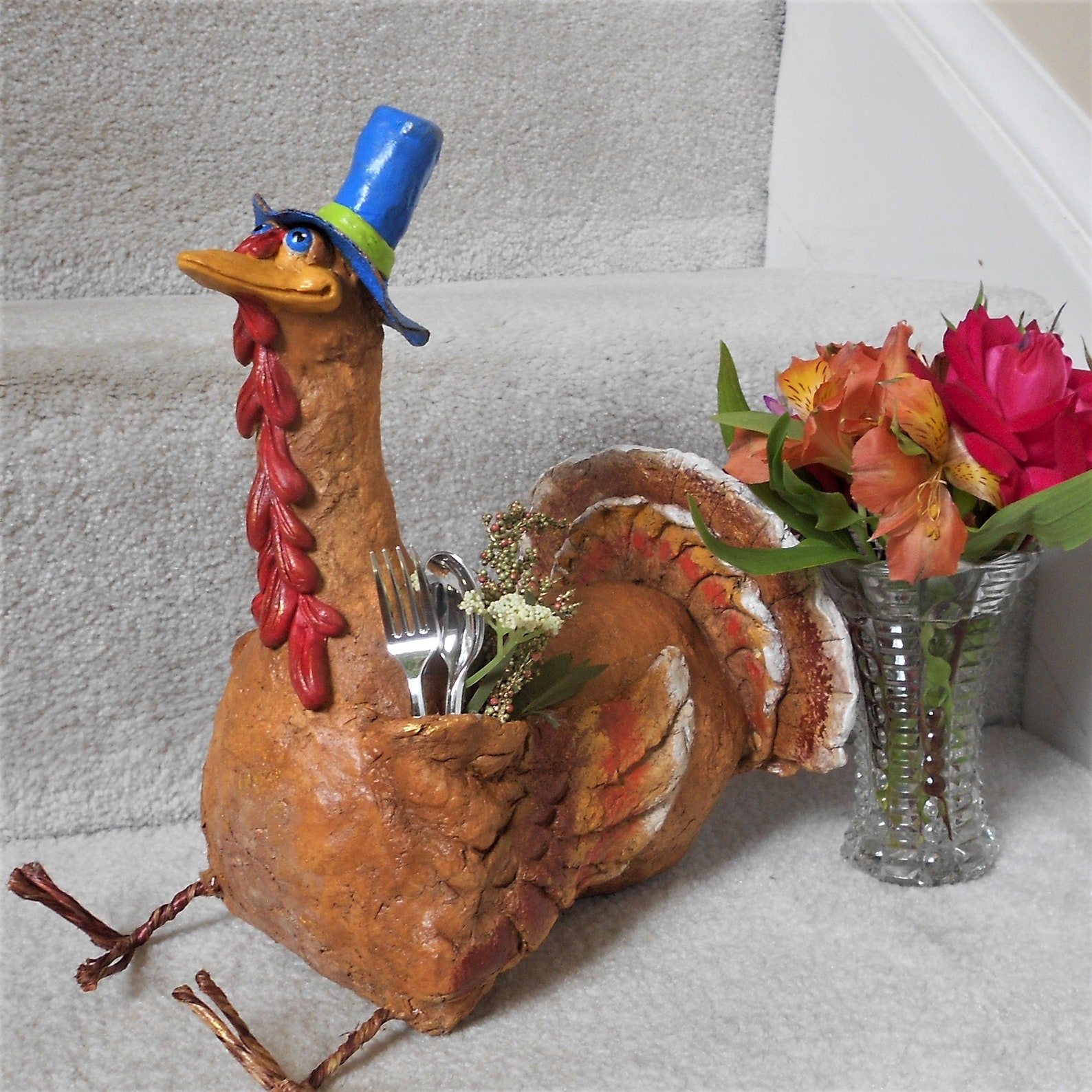 Thanksgiving Table Decoration Hand Made Paper Mache Turkey Etsy