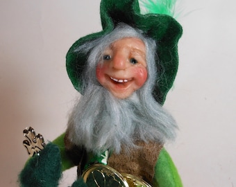 Posable Leprechaun with Pot of Gold, Handmade Irish Elf, Shelf Sitter, St. Patrick's Day Decoration, Classroom Activity,  Conner