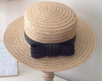 Vintage hat, natural straw hat, straw boater, 80's hat, straw hat, wedding, garden party, tea party, theatre prop, 80's clothing