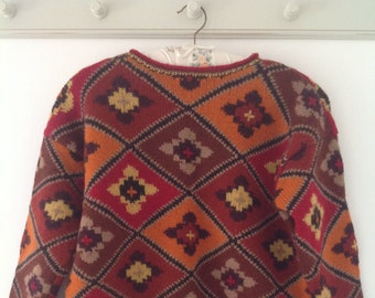 Vintage jumper, ladies jumper, 90's jumper, sweater, autumnal, wool knit, 90's clothing, Nordic jumper, wool jumper, brown, rust, floral