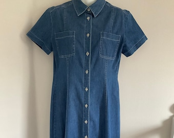 Laura Ashley dress, vintage dress, 80's dress, denim dress, blue dress, long dress, cotton dress, shirt dress, 80's, Laura Ashley vintage