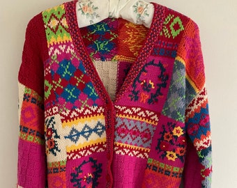 80's cardigan, vintage cardigan, ladies cardigan, cropped cardigan, cotton knit, 80's clothing, sweater,  chunky cardigan, boho, XS