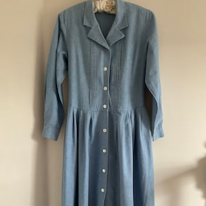 Laura Ashley dress, vintage dress, 80's dress, chambray denim dress, blue dress, smock dress, long dress, cotton dress, shirt dress, 80's image 1