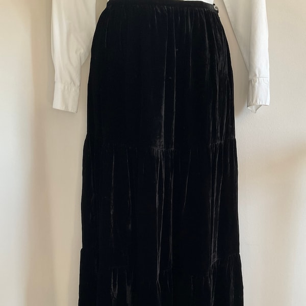 Laura Ashley, vintage skirt, 80's skirt, black velvet skirt, Laura Ashley skirt, tiered skirt, gypsy skirt, evening skirt, 80's clothing,