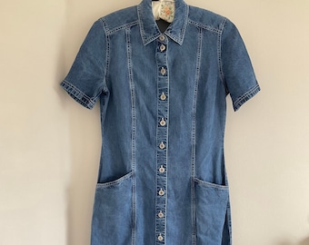 Vintage dress, denim dress, 90's dress, shirt dress, long dress, 90's clothing, blue dress, jeans dress, denim blue dress, long denim dress