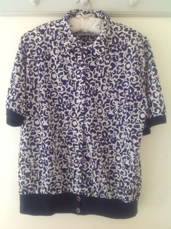 Vintage 80/'s Patterned Blue Blouse