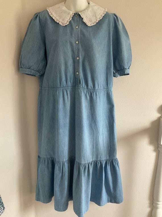 Vintage dress, denim dress, prairie dress, 70's d… - image 1