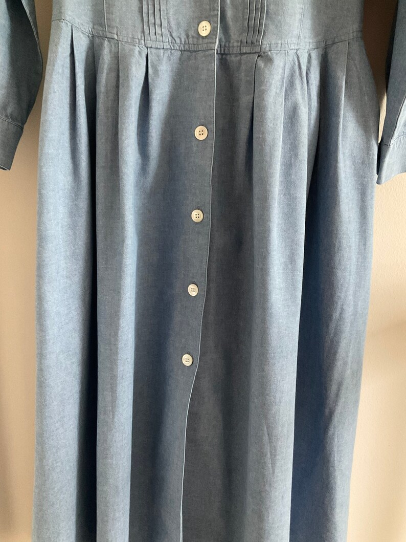 Laura Ashley dress, vintage dress, 80's dress, chambray denim dress, blue dress, smock dress, long dress, cotton dress, shirt dress, 80's image 6