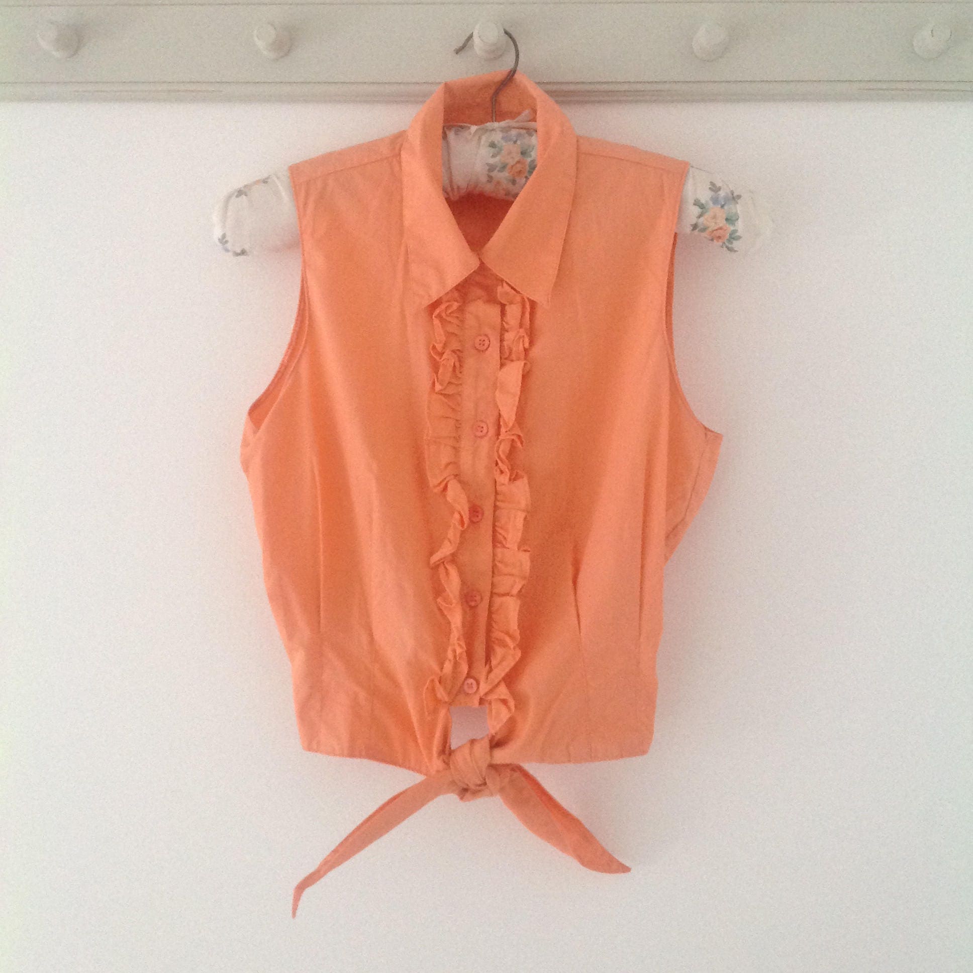 90's blouse, vintage blouse, sleeveless blouse, summer top, ladies top, tie top, 90's clothing, orange top, XS, summer blouse, orange shirt