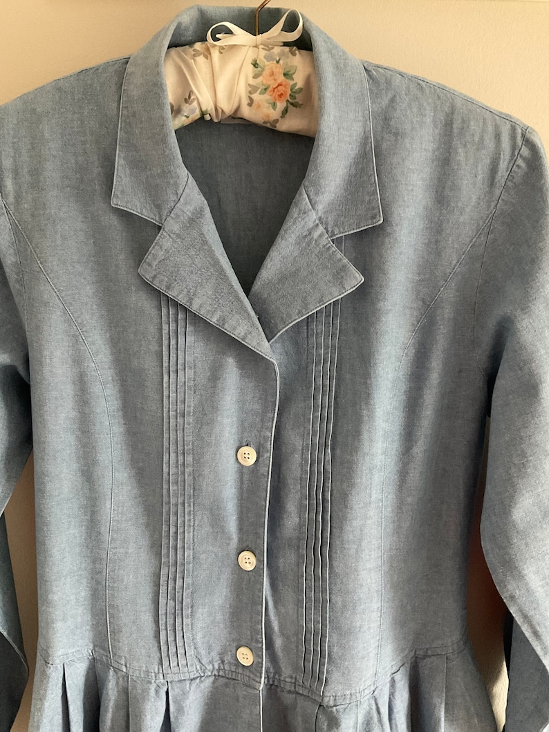 Laura Ashley dress, vintage dress, 80's dress, chambray denim dress, blue dress, smock dress, long dress, cotton dress, shirt dress, 80's image 2