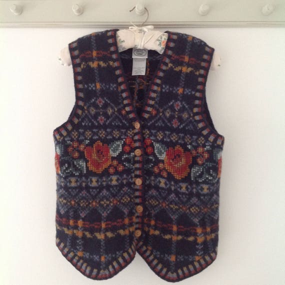 Laura Ashley waistcoat, 80's wool waistcoat, knitt