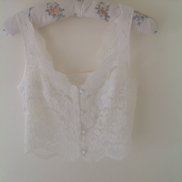 Vintage ivoor lace gewas boven, 80 's room kant bralette, Ivory dames corset top