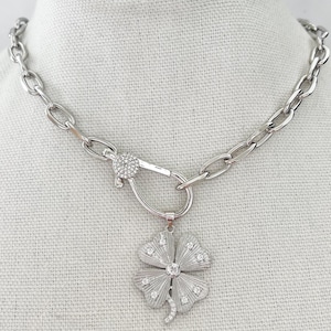 Gold Clover Charm Necklace Lucky Gold Charm Necklace Gold Extended Clip Custom Charm Necklace Clover Charm Necklace Gold Lucky Jewelry