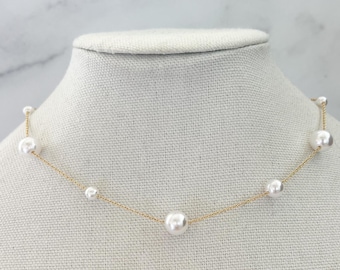 Pearl Necklace 18k Gold Pearl Necklace Dainty Pearl Necklace Dainty Pearl Chain Gold Pearl Necklace Layering Pearl Chain Small Pearl