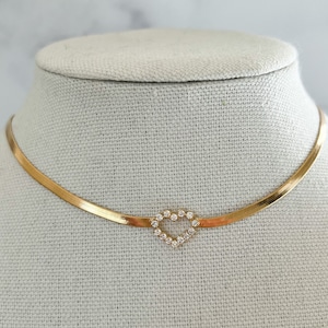Heart Pendant Necklace Gold Snake Chain Necklace Gold Filled CZ Heart Necklace
