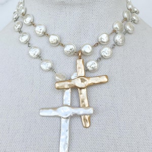 Pearl Cross Necklace Vintage Porcelain Glass Pearl Pearl Beaded Chain Religious Silver Cross Large Gold Cross Pendant Silver Cross Necklace