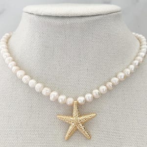 Gold Starfish Necklace Beach Necklace For Girls Pearl Starfish Necklace Potato Pearl Necklace Starfish Charm Coastal Charm Mermaid Jewelry