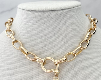 Thick Silver Chain Necklace Silver Double Chain Necklace Silver Cuban Chain Necklace Carabiner Chain Necklace Thick Chunky Chain Necklace