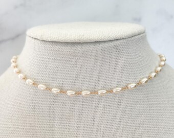 Pearl Necklace Simple Wedding Necklace Dainty Pearl Choker Dainty Pearl Chain Gold Pearl Jewelry Faux Pearl Chain Necklace