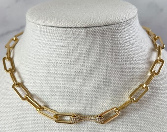 Gold Filled Paperclip Halskette Gold Bar Halskette Pave Bar Halskette Chunky Paperclip Kette Halskette Gold Filled Chunky Gold Halskette