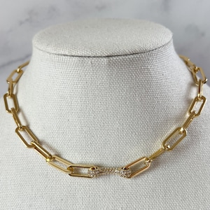 Gold Filled Paperclip Necklace Gold Bar Necklace Pave Bar Necklace Chunky Paperclip Chain Necklace Gold Filled Chunky Gold Necklace