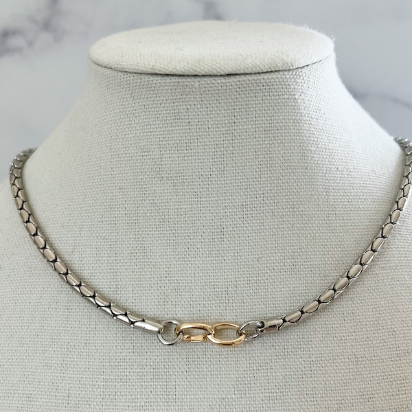 Two Tone Chunky Chain Necklace Silver And Gold Necklace Mixed Metals Necklace Gold Carabiner Chain Necklace Silver Curb Chain Necklace