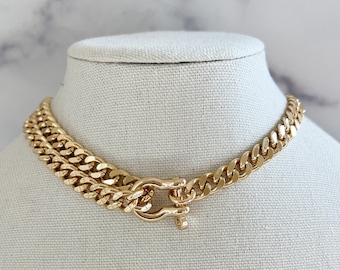 Thick Gold Chain Necklace Gold Double Chain Necklace Miami Cuban Chain Necklace Gold Carabiner Chain Necklace Thick Chunky Chain Necklace