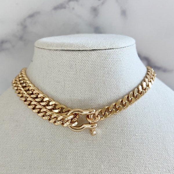 Thick Gold Chain Necklace Gold Double Chain Necklace Miami Cuban Chain Necklace Gold Carabiner Chain Necklace Thick Chunky Chain Necklace