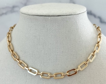 Gold Paperclip Chain Necklace Rectangle Chain Necklace Gold Link Necklace Thick Dainty Chain Necklace Gold Thick Chain Necklace Link Chain
