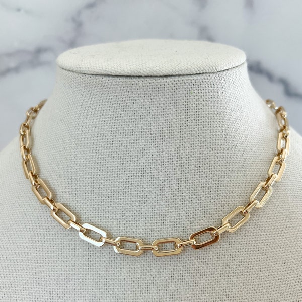 Gold Paperclip Chain Necklace Rectangle Chain Necklace Gold Link Necklace Thick Dainty Chain Necklace Gold Thick Chain Necklace Link Chain