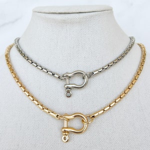 Gold Chunky Chain Necklace Silver And Gold Necklace Mixed Metals Necklace Gold Carabiner Chain Necklace Silver Curb Chain Necklace