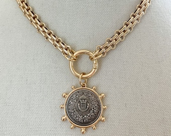 Gold Statement Necklace Gold Chunky Necklace Large Gold Coin Pendant XL Coin Pendant Gold Coin Necklace Vintage Coin Pendant for Jewelry