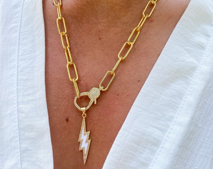 Gold Filled Lightning Bolt Chain Necklace Lightning Necklace Etsy
