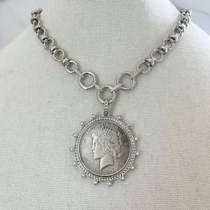 Vintage Coin Necklace Silver Statement Necklace Silver Chunky Necklace Large Silver Coin Pendant XL Coin Pendant Coin Necklace for Jewelry