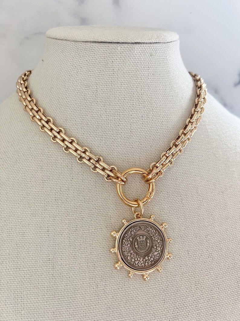 Gold Statement Necklace Gold Chunky Necklace Large Gold Coin - Etsy