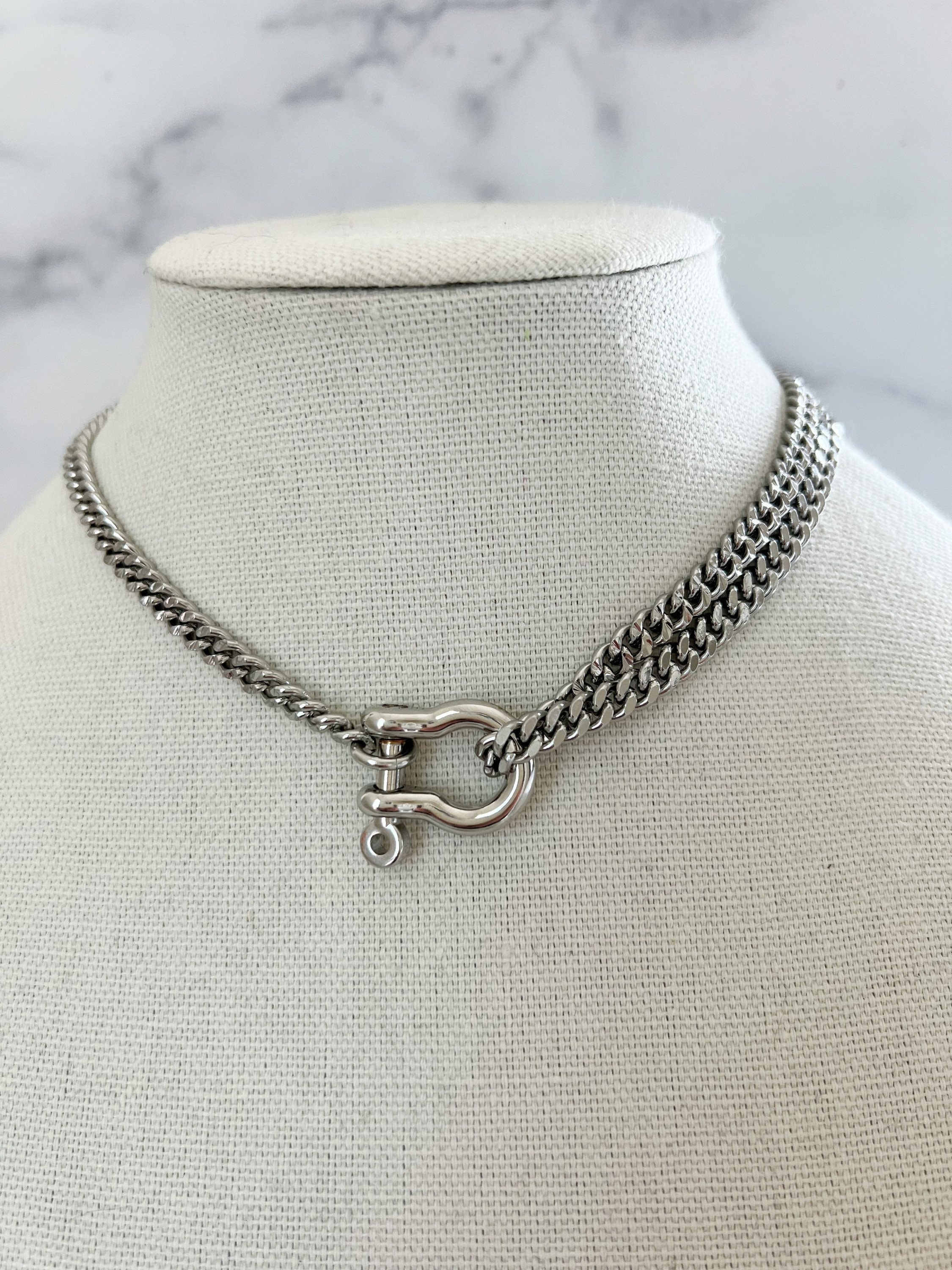 Dicke Silberkette Halskette Silber Doppelkette Halskette Silberkette Kubanische Kette Halskette Karabiner Kette Halskette Kleine Chunky Kette Halskette