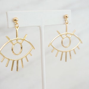 Gold Evil Eye Earrings Evil Eye Jewelry Evil Eye Stud Dangle Third Eye Earrings Gold Statement Earring Large Eye Stud All Seeing Eye Jewelry image 2