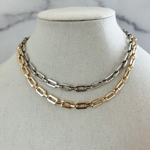 Two Tone Chunky Chain Necklace Silver And Gold Necklace Mixed Metals Necklace Gold Carabiner Chain Necklace Silver Curb Chain Necklace