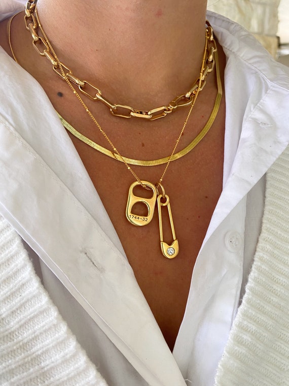 Soda Tab Necklace Gold Safety Pin 