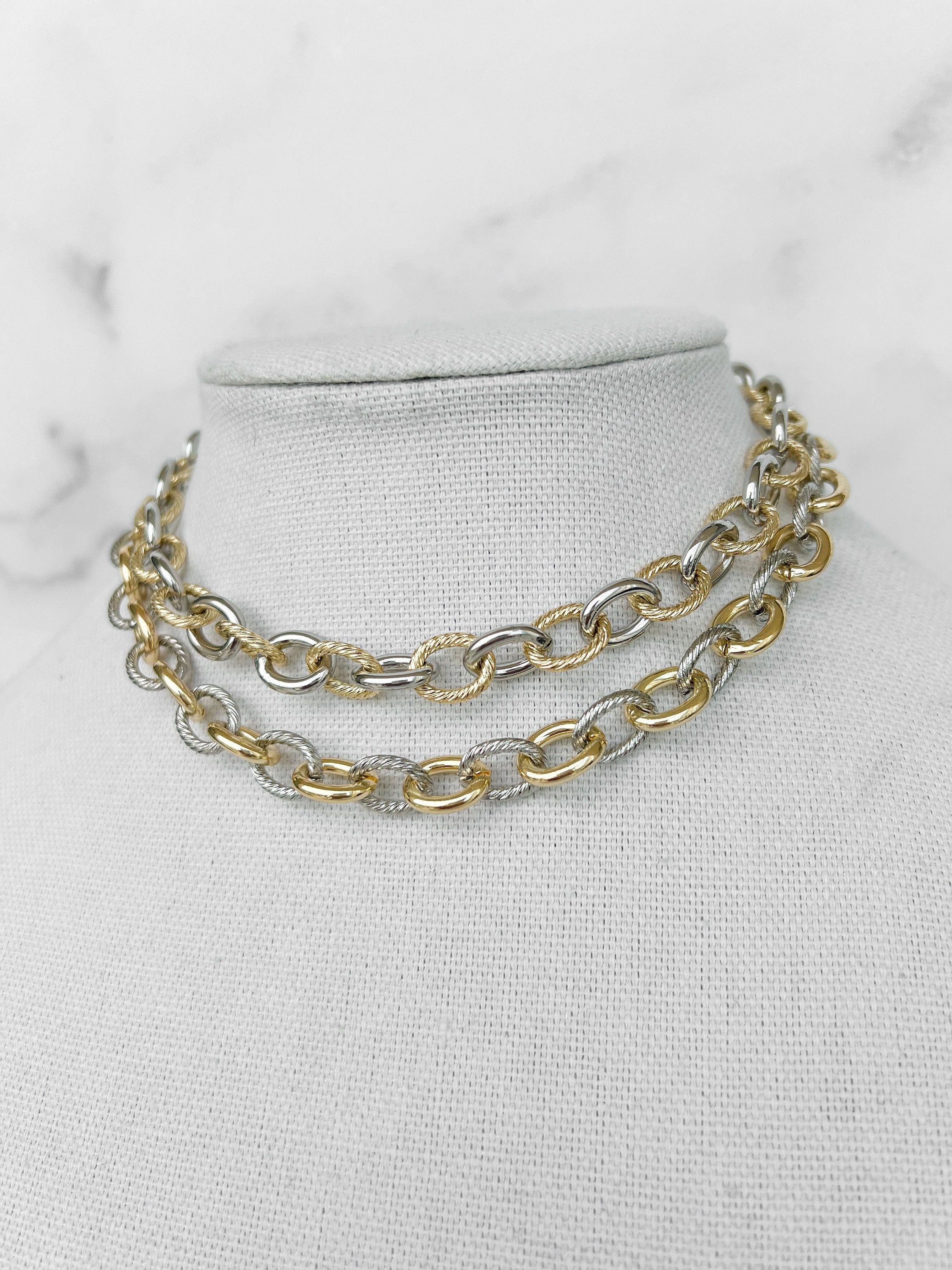 Mixed Metal Chain Necklace Two Toned Chain Necklace Gold and