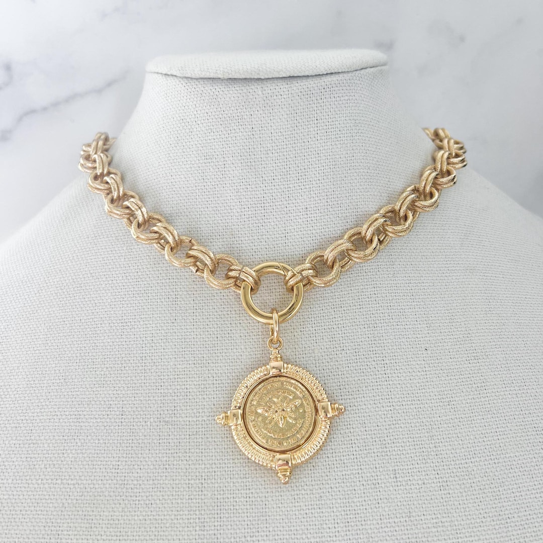 French Bee Coin Necklace