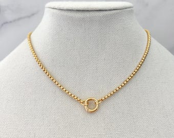 Gold Box Chain Necklace Simple Dainty Box Chain Necklace Gold Necklace for Charms Front Clasp Gold Necklace Charm Holder Chain Necklace