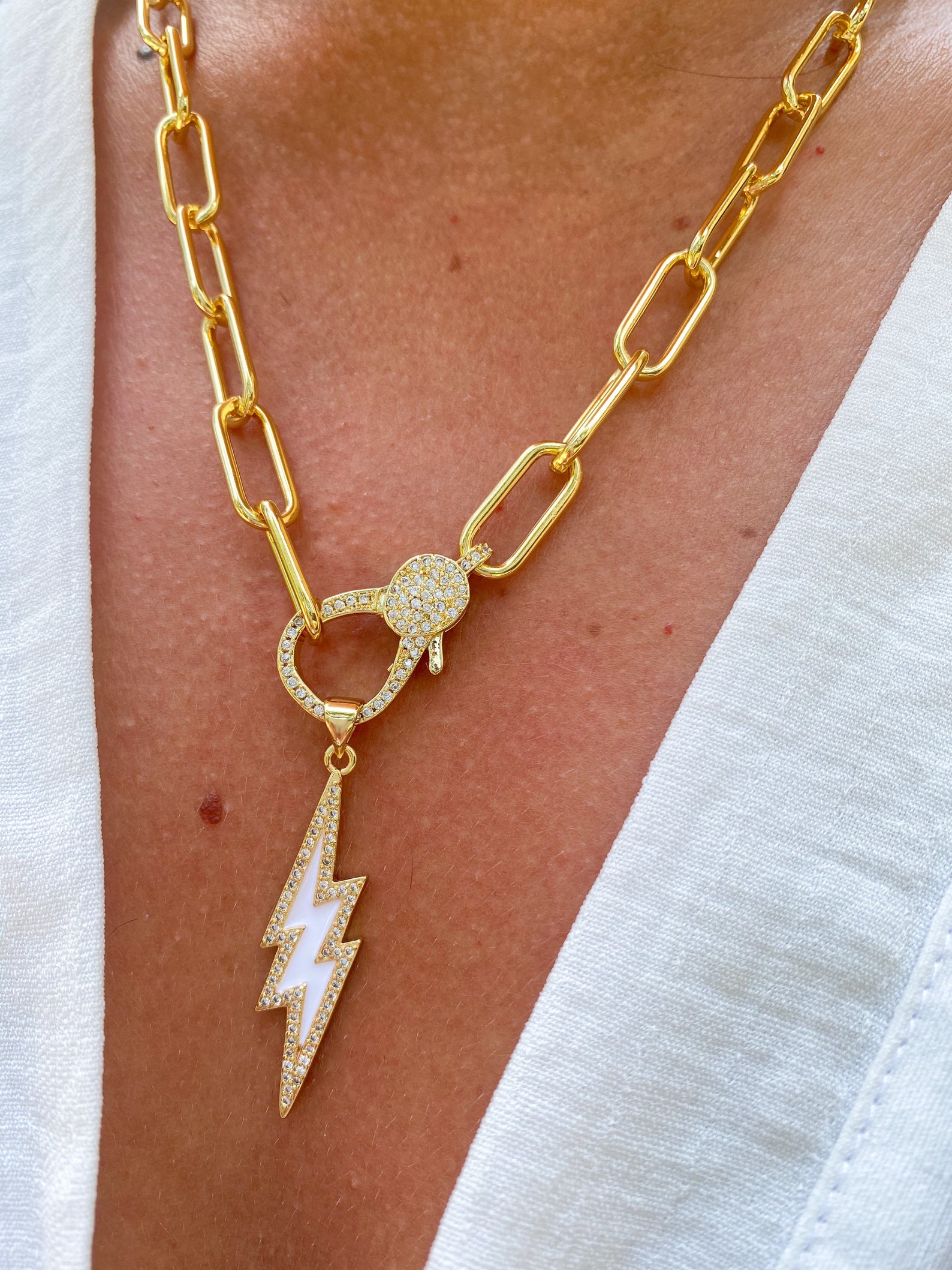 Gold Filled Lightning Bolt Chain Necklace Lightning Necklace Etsy