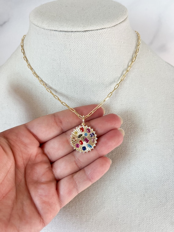 Rainbow Disc Necklace Gold Filled Rainbow Necklace Sterling Silver