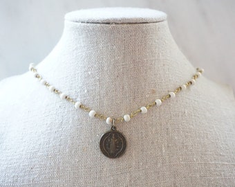 Vintage Coin Necklace White Beaded Coin Necklace White Turquoise Beaded Necklace Vintage Coin Necklace White Beaded Choker Necklace Roman