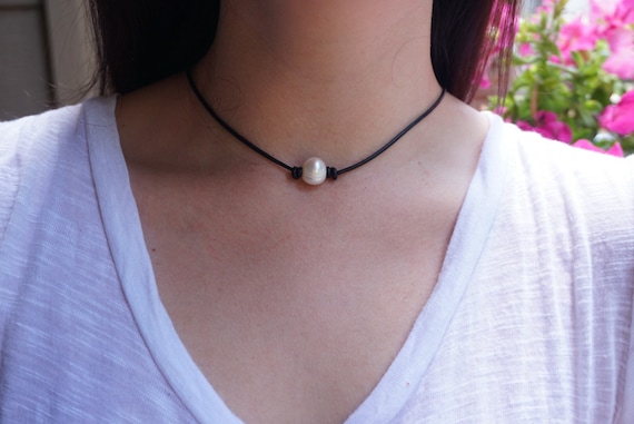 Pearl Choker Freshwater Leather Pearl Choker Leather Pearl Necklace Pearl Necklace Freshwater Pearl Seaside Pearl Necklace Real Pearl Choker