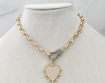 Mixed Metal Heart Necklace Two Toned Chain Necklace with Heart