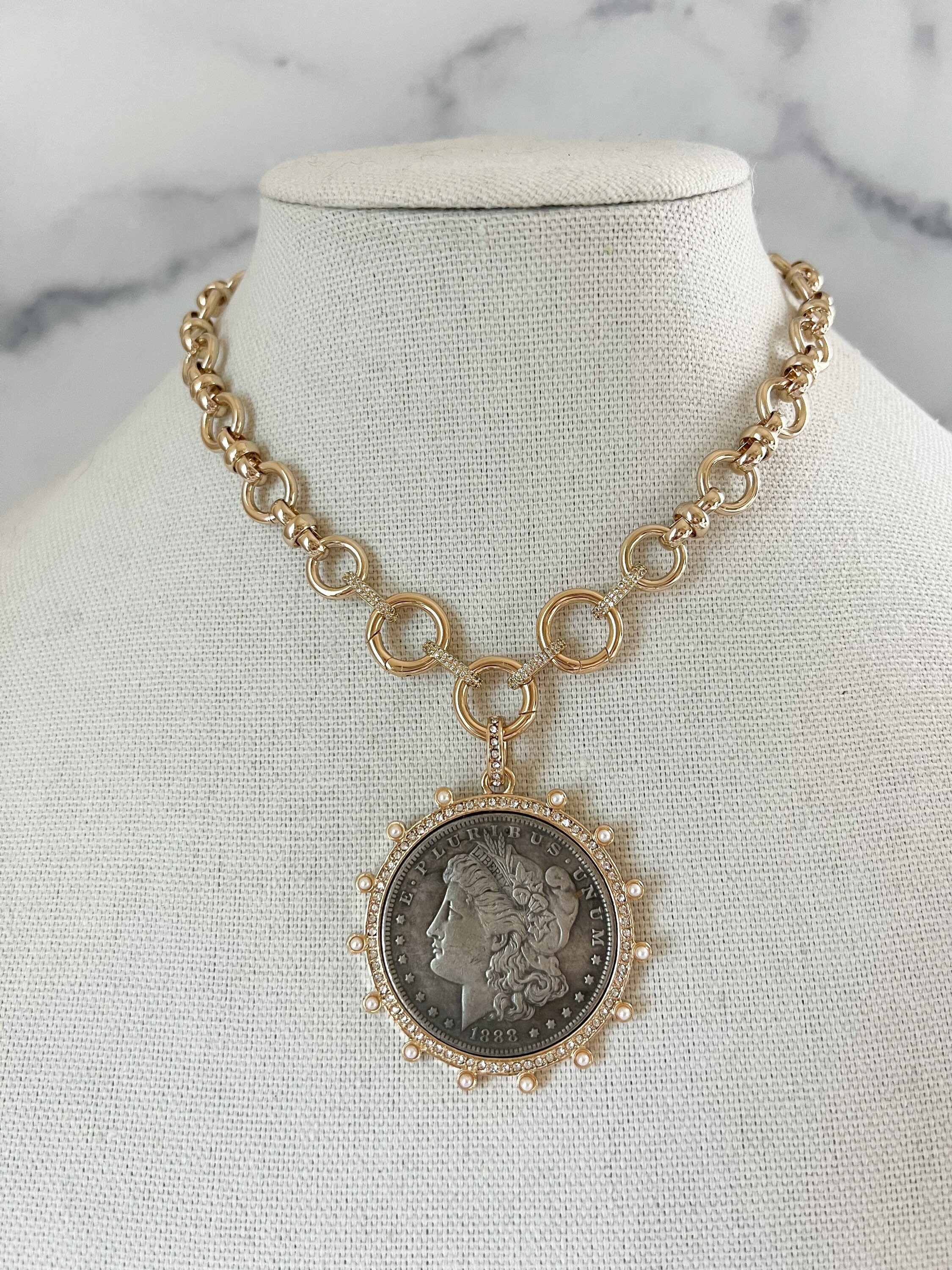 ファッション雑貨・小物その他 Vintage Coin Necklace Vintage Coin Necklace Silver Statement Necklace Silver