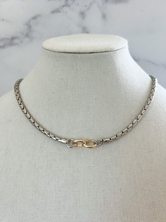 Two Tone Chunky Chain Necklace Silver and Gold Necklace Mixed Metals  Necklace Gold Carabiner Chain Necklace Silver Curb Chain Necklace - Etsy